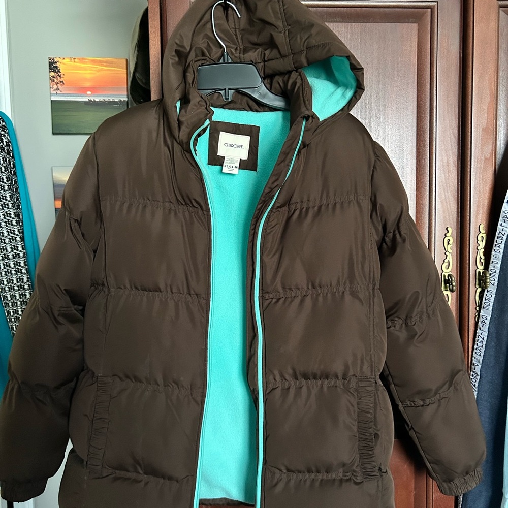 Cherokee Brown and Teal Kids Puffer Jacket